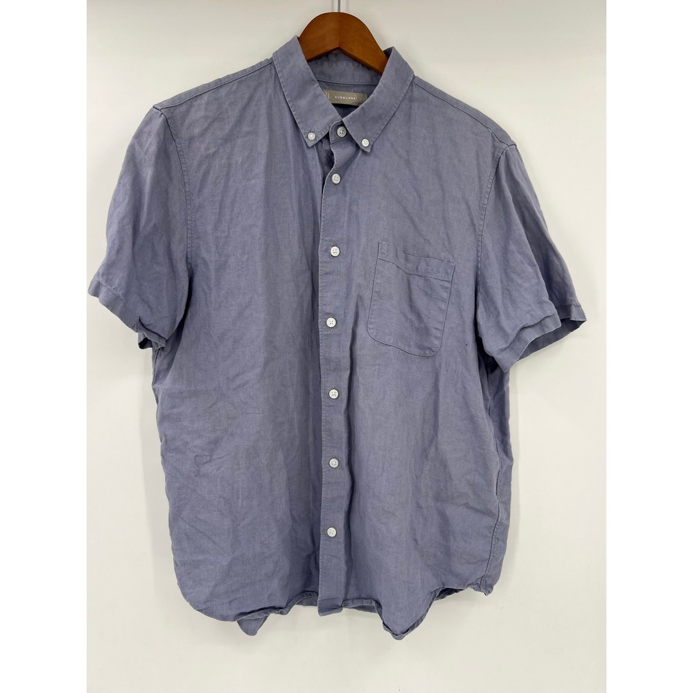 Everlane Mens Blue 100% Linen Short Sleeve Button Down Shirt Size Large